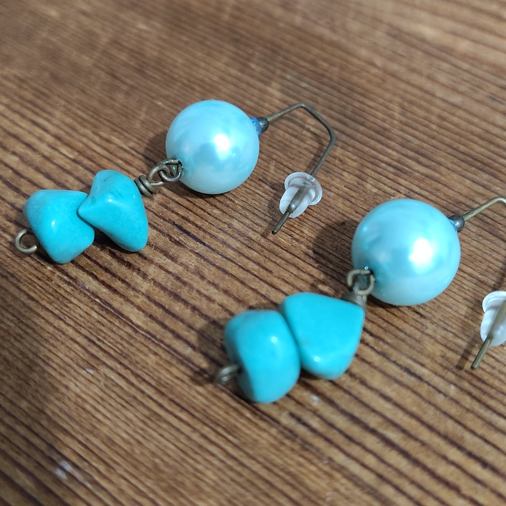 **5 For $20***Blue Pearl and Turquoise Dangle Ladies Earrings, Handmade Earrings - Picture 6 of 8